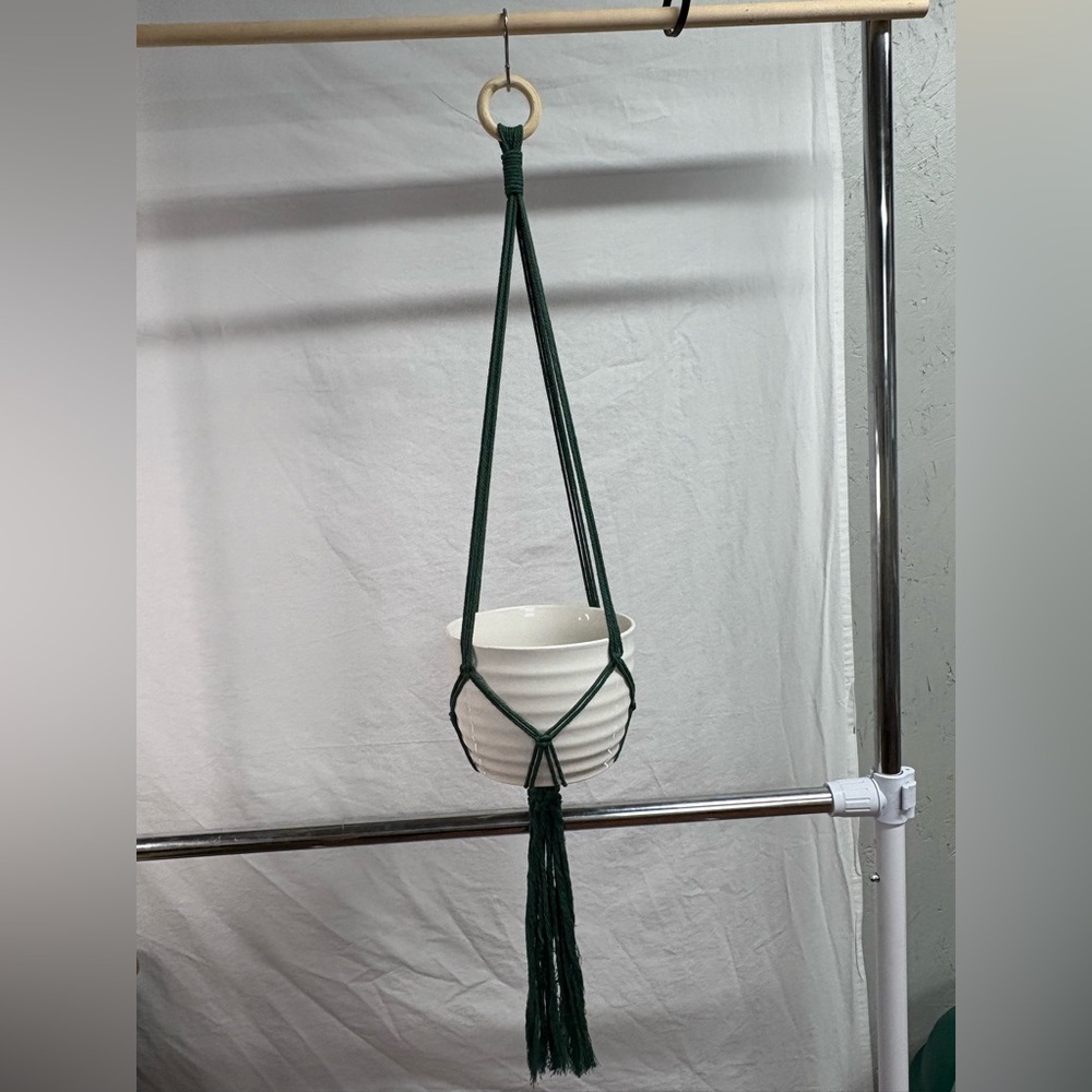 Handmade macrame plant hanger 35” Long 6 1/2” Wide Holds 6” Pot Included
